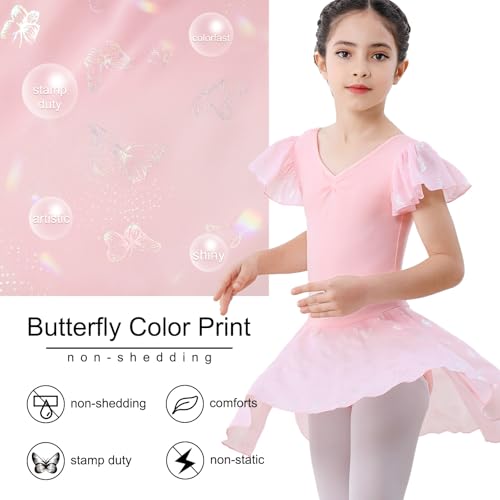 DIPUG Toddler Ballet Leotard with Butterfly Design - Pink Yarn Sleeve, 2-4T