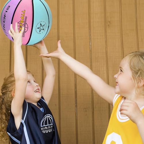 Kids Youth Basketball Size 3/4/5 - 22/25.5/27.5 Inch Rubber Indoor Outdoor Ball, Blue Pink Purple