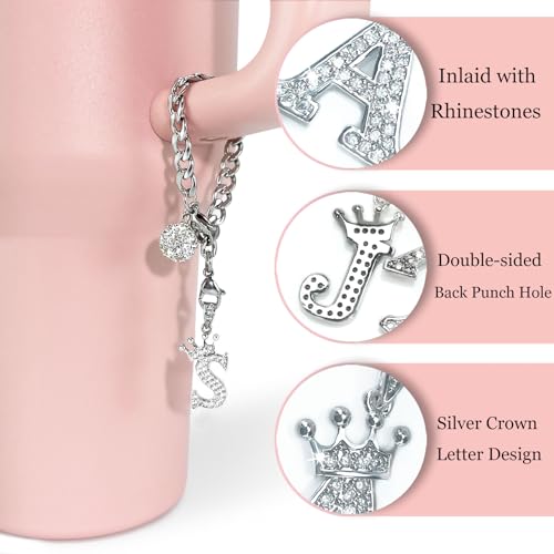 Personalized Silver Crown Letter Charm M for Tumblers & Keychains - Sparkling Rhinestones