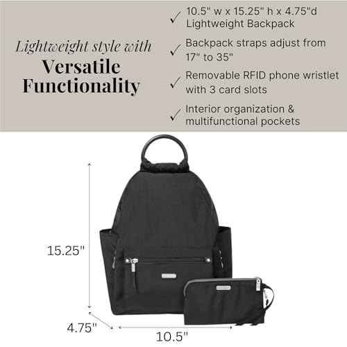 Baggallini womens New Classic Heritage With Rfid Phone Wristlet All Day Backpack, Black, One Size US