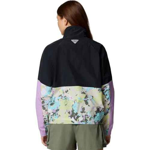Columbia, PFG Open Water Windbreaker - Women's, Black/Hydrangea/Spring Yellow Wldblms, L