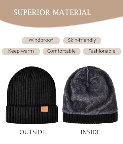 Winter Beanie Hat and Touchscreen Gloves Set for Men Women - Black, One Size