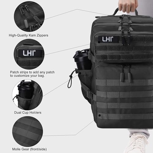 Black 45L Military Tactical Backpack with Shoe Compartment - Assault Pack