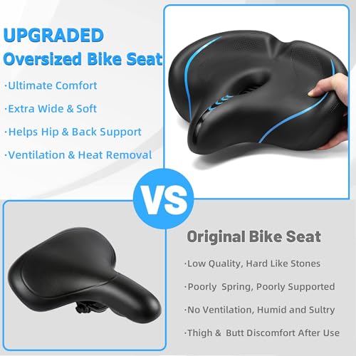 Oversized Bike Seat for Men & Women Comfort Wide Padded Saddle Blue Variation