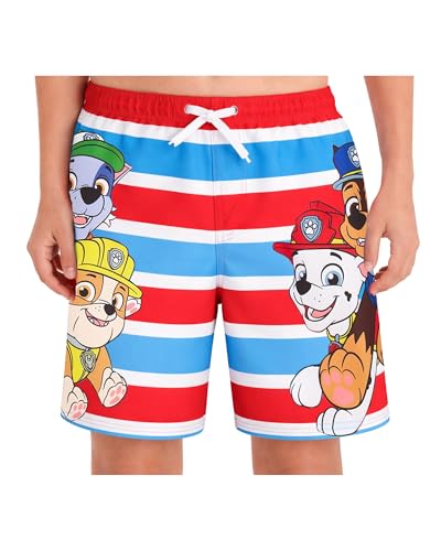 Nickelodeon Boys Swim Trunks - Paw Patrol Red White Blue Stripes, UPF 50+ Quick-Dry Swim Shorts for Kids 5-6