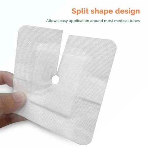 Split Drain Adhesive Bandages - 4" x 4" 15Pcs PD Catheter Feeding Tube Pads - G Tube Covers Foley Tubing Stabilization Device - Peritoneal Dialysis Accessories Catheter Patch Supplies