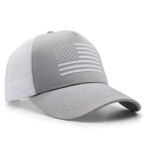 2 Packs American Flag Trucker Hat, Adjustable Mesh Snapback USA Flag Baseball Caps for Men Women