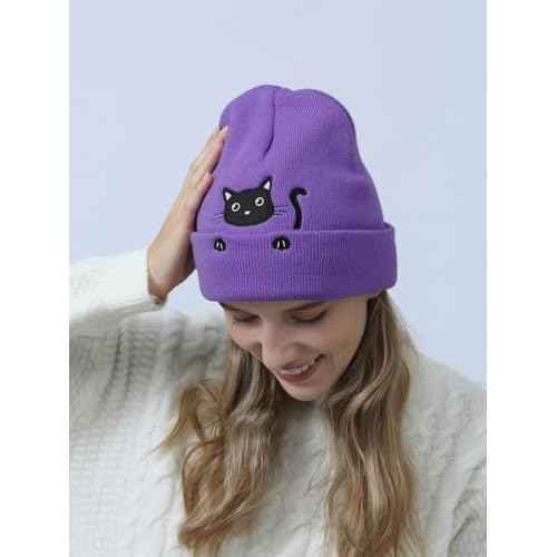Cat Beanie Cute Lover Gifts Animal Knitted Hats for Cat Mom Women Funny Stuff Accessories Decor