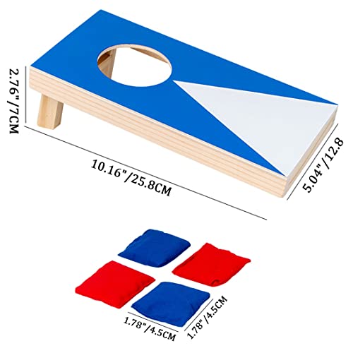 Mini Cornhole Set 10x5 Inches - Portable Wooden Bean Bag Toss Game with 4 Red & 4 Blue Bags