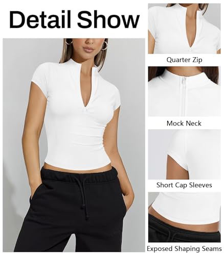 Women's Short Sleeve Quarter Zip Golf Top - Small White Workout Shirt