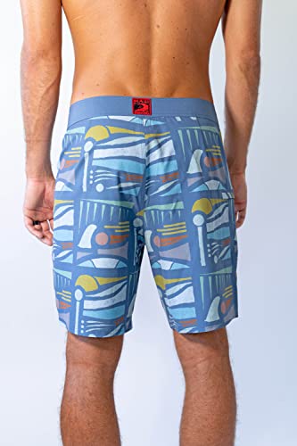 Men's 18-19 Inch 4-Way Stretch Boardshorts Swim Trunks - Retro Aloha 36