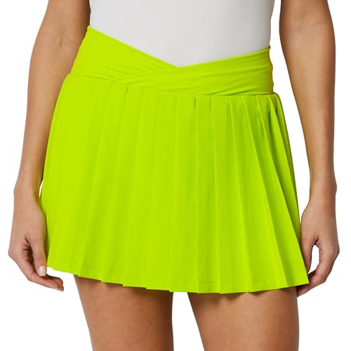 Women's Lime Green Performance Stretch Woven Tennis Skort with Pockets - Small