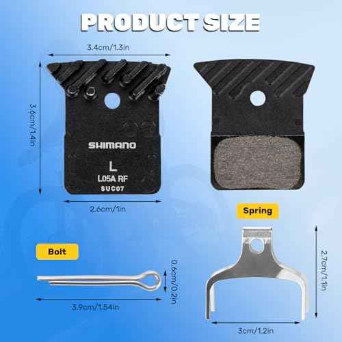 Resin Disc Brake Pads with Cooling Fins and Alloy Back Plate, Compatible with Shimano L05A-RF L02A L03A ? 1 Pair