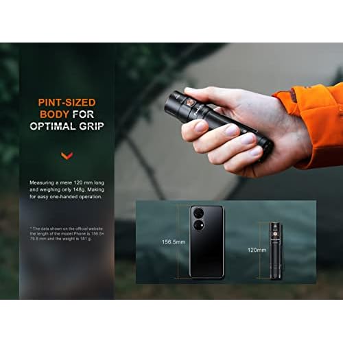 Fenix E35R EDC Flashlight, 3100 Lumens USB-C Rechargeable High Lumen Performance Flashlight with LumenTac Organizer (Black)