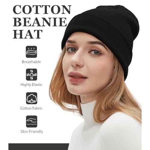 100% Cotton Beanies for Men Women Cotton Hats Soft Warm Unisex Cuffed Plain Skull Hat Autumn Winter Slouchy Knitted Cap