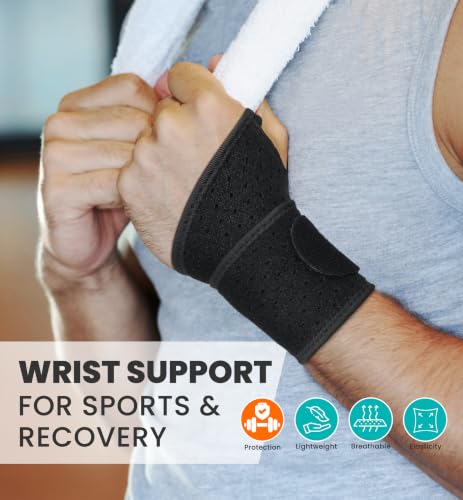 Wrist Support Brace Black 2-Pack Adjustable Breathable Pain Relief for Carpal Tunnel
