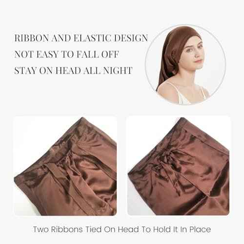 19 Momme 100% Mulberry Silk Cap for Sleeping Women,Adjustable Long Silk Bonnet for Curly Hair Elastic Night Cap