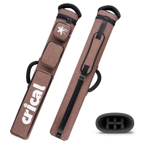 CRICAL 2x4 Pool Cue Case - Brown Standard Billiard Cue Storage with Accessory Pockets