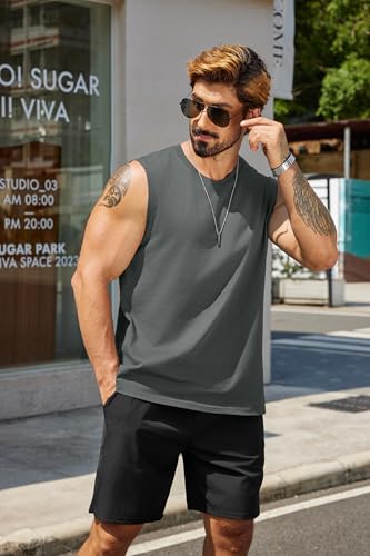 Men's Tank Top Cotton Workout Sleeveless Muscle T Shirt - XX-Large Black & Dark Grey 2 Pack