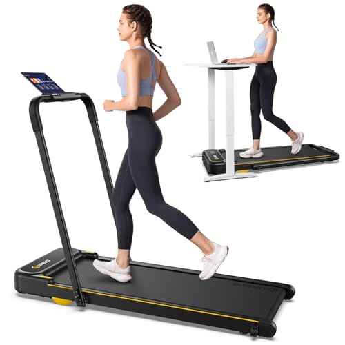 UREVO Strol 2E Smart 2-in-1 Folding Treadmill, Compact Walking Pad with Safety Handle, Plug and Play, Dual LED Display, Workout APP, Walking or Running for Home Office, Remote Included