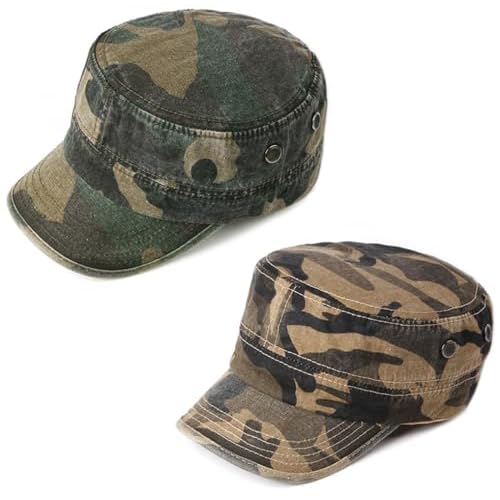 2 Pack Cadet Army Caps Cotton Military Style Patrol Hats Adjustable Veteran Flat Top Hat