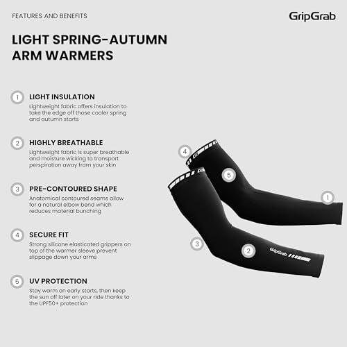 GripGrab Spring Autumn Cycling Arm Warmers Light Breathable Sleeves - Medium Black