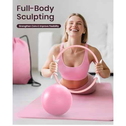 Pilates Ring Set for Women, Home Workout Pilates Equipment with Resistance Bands, 14'' Magic Circle, Mini Ball, Pilates Starter Kit for Strength, Toning and Flexibility, Workout Guide Included