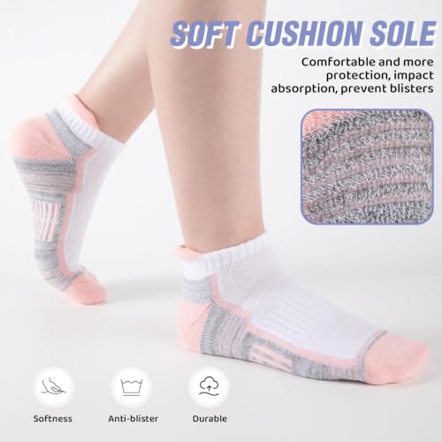 Heatuff 7 Pairs Cotton Ankle Socks for Women Running Athletic Cushioned Low Cut Sports Socks - White, Size 7 Pairs
