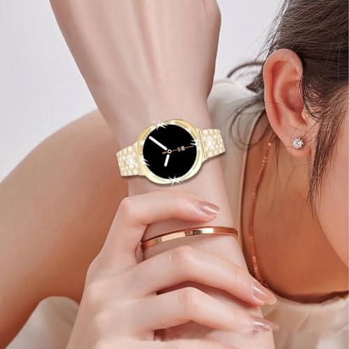 Galaxy Watch 8 40mm Gold Band & Case Set - Rhinestone Diamond Metal Bracelet with Protective Cover