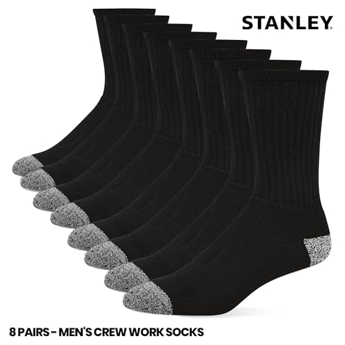 Men's Work Socks 8 Pack Cushioned Crew Boot Socks Black - Heavy Duty