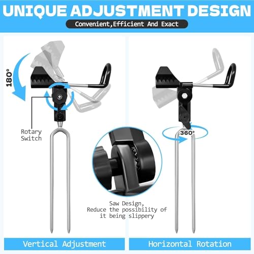 Black Fishing Rod Holder for Ground 2 Pack - Adjustable, Portable, Durable