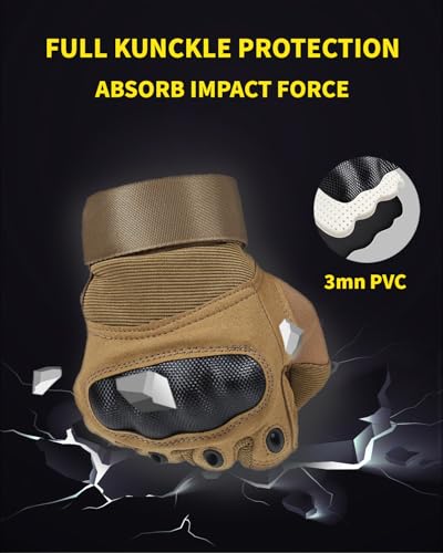 Tactical Gloves for Men Large Tan - Shooting & Motorcycle Gloves with Hard Shell Knuckle Protection Leather Palm
