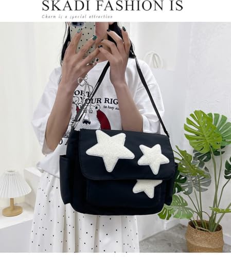 Black Y2K Star Messenger Bag with Coin Purse & Keychain - Cute Grunge Tote