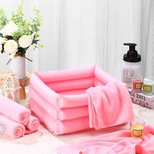 12 Pcs Foot Spa Kit for Girls Kids 12. 5 x 12. 5 x 8. 3 Inch Foot Care Bath and 12 x 28 Inch Hand Towels Washbasin Salon Towels for Spa Sleepover Party Supplies(Light Pink)