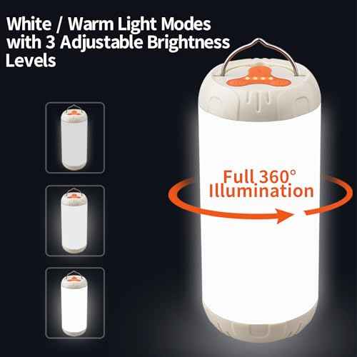 Rechargeable Camping Lantern, 1200 Lumens Ultra Bright Portable LED Lantern, Up to 80 Hours Runtime, IP68 Waterproof, 3 Light Modes + SOS Emergency Light for Power Outages, Hiking, Hurricane