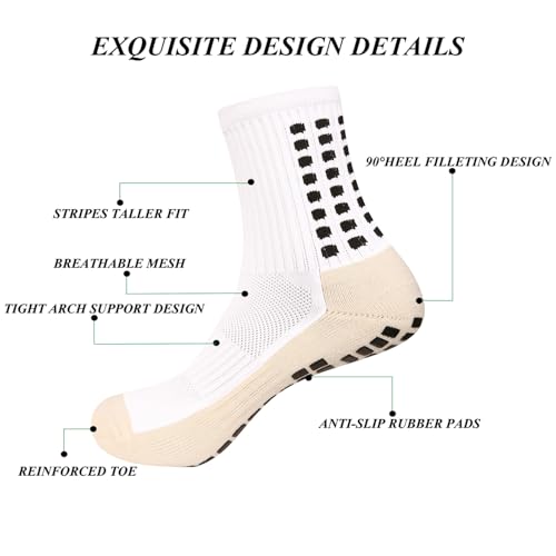 Men's Soccer Non-Slip Athletic Socks with Anti-Slip Pads - Black & White, Size Large