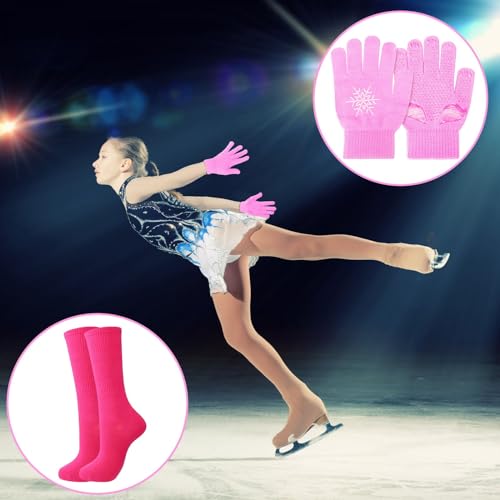 Hicarer 6 Pairs Figure Skating Gloves Socks Set Ice Skating Socks Warm Winter Anti Slip Gloves for Practice Competition