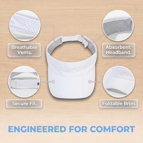 Sun Visors for Women and Men Adjustable Folding Cap - White