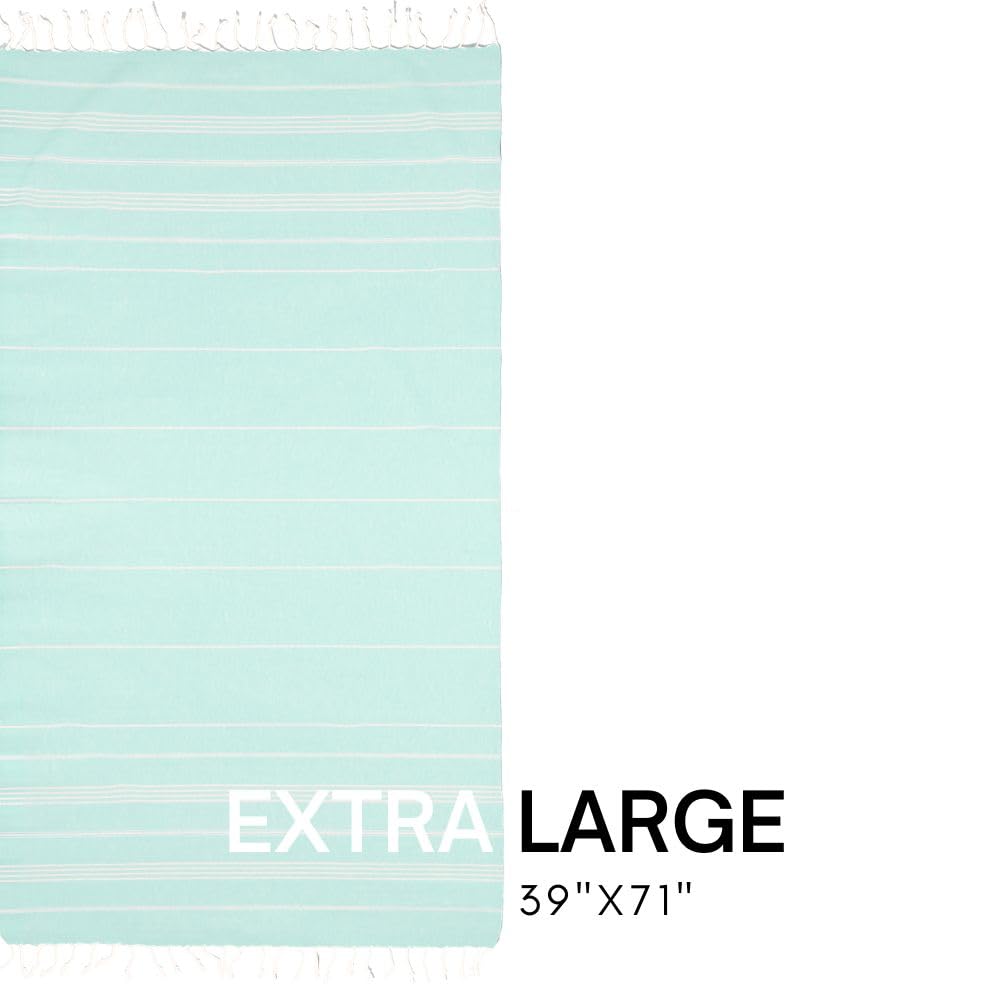 BAY LAUREL Turkish Beach Towel with Travel Bag 39 x 71 Quick Dry Sand Free Lightweight Large Oversized Towels Light - (Aqua with Mix Blue)