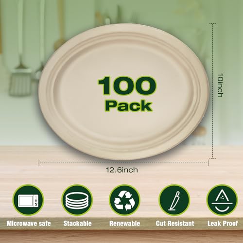 Heavy Duty Oval Paper Plates 12 Inch Pack of 100 – Disposable Restaurant Dinnerware