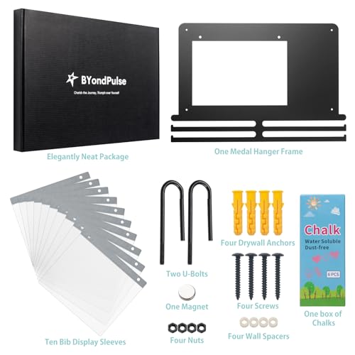 Medal & Bib Display Rack with DIY Chalkboard - Holds 40 Medals & 80 Bibs