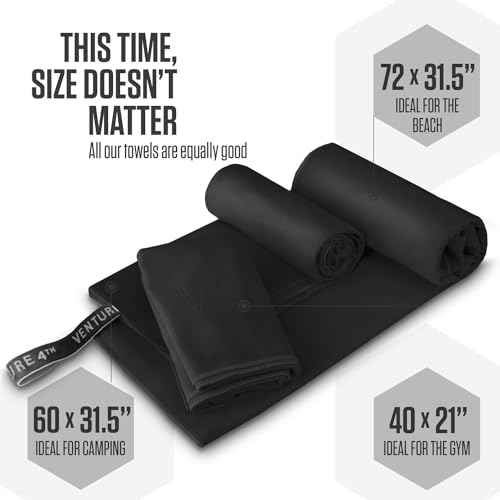 VENTURE 4TH Quick Dry Towel. Microfiber Travel Towel Ideal for Camping, Hiking, Backpacking, Gym. Lightweight & Fast Drying Travel Towels for Body. Compact & Easy to Pack - Black Medium