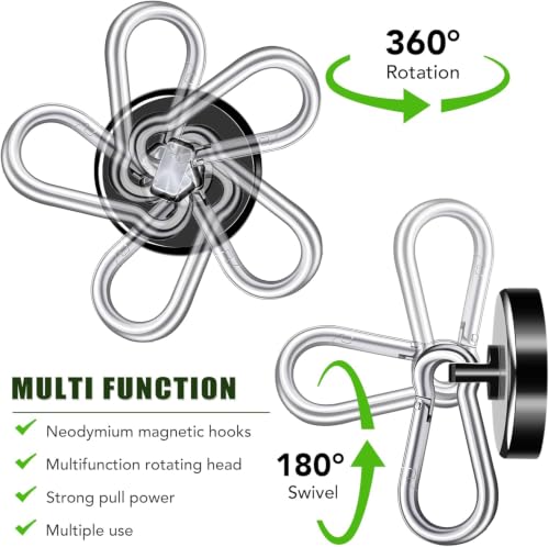 Magnetic Carabiner Hooks 110LBS Capacity Black 24 Pack - Strong Magnet Organizer