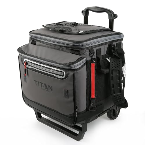 Titan Deep Freeze 60 (50+10) Can Wheeled Cooler - Collapsible Rolling Cooler with Wheels and All-Terrain Cart