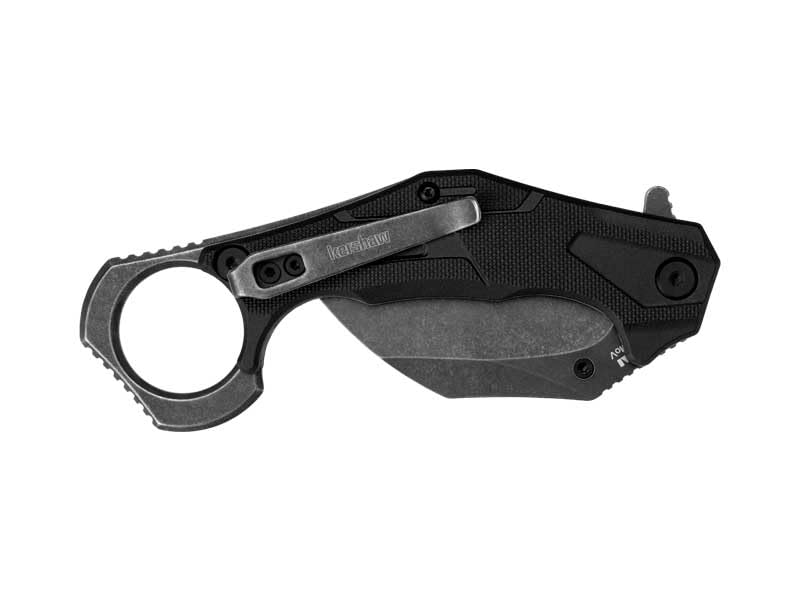 Kershaw Outlier, Tactical Karambit Style Folding Pocket Knife with Assisted Opening, Reverse Grip, Blackwash Finish on Black Handle, Liner Lock, 2.6 inch Blade with Deep Carry Pocketclip