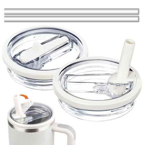 40 oz Tumbler Flip Straw Lid for Stanley Cup Accessories, 2 Pack Leak Proof Stanley Lid Replacement 40 oz for Stanley Quencher