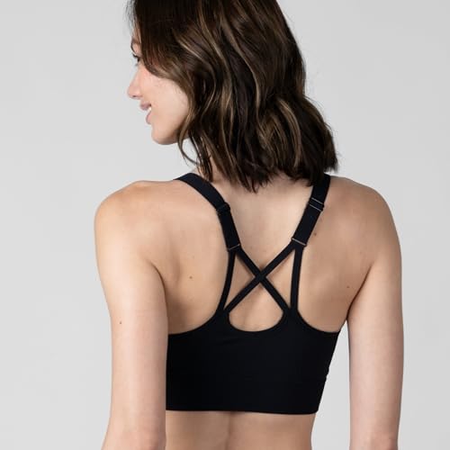 Women’s Seamless Strappy Sports Bra 3 Pack - Wirefree Athletic Bralette, Medium, White/Black/Pink