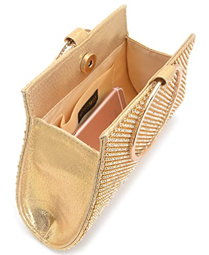 MOSS MON Crystal Clutch Purse for Brides & Bridesmaids - Gold Wristlet Evening Bag