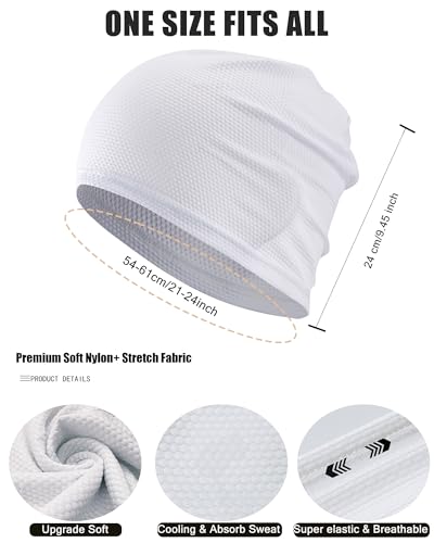 White Cooling Skull Cap for Men and Women - Breathable Mesh Beanie - 1pcs