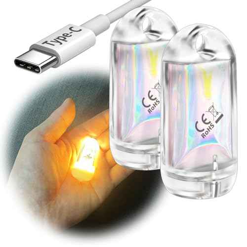 USB Mini LED Lantern, 2 Pack Waterproof EDC Keychain LED Flashlight for Camping, Type-C Rechargeable Battery Small Stick Lamp Puck Dog Collar Torch Light (Warm White+Red)